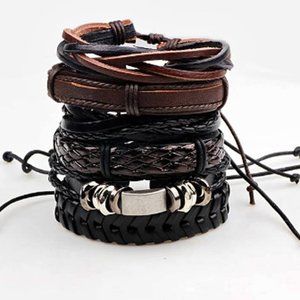 6pcs Men's Multilayer Leather Bracelet (Punk) ADJUSTABLE SIZES